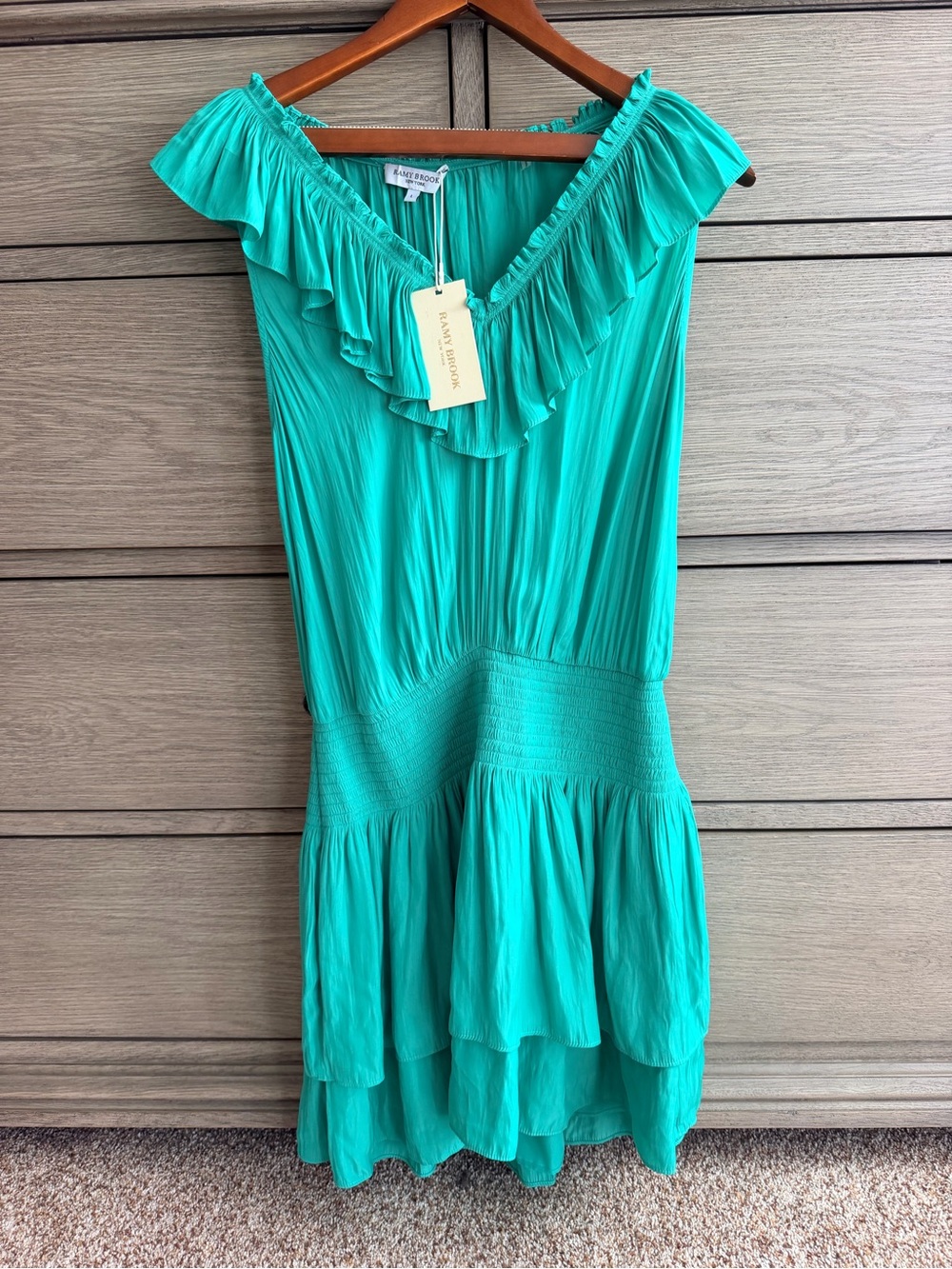 NWT Ramy Brook Livia Sea Green Ruffle Midi Dress Size L